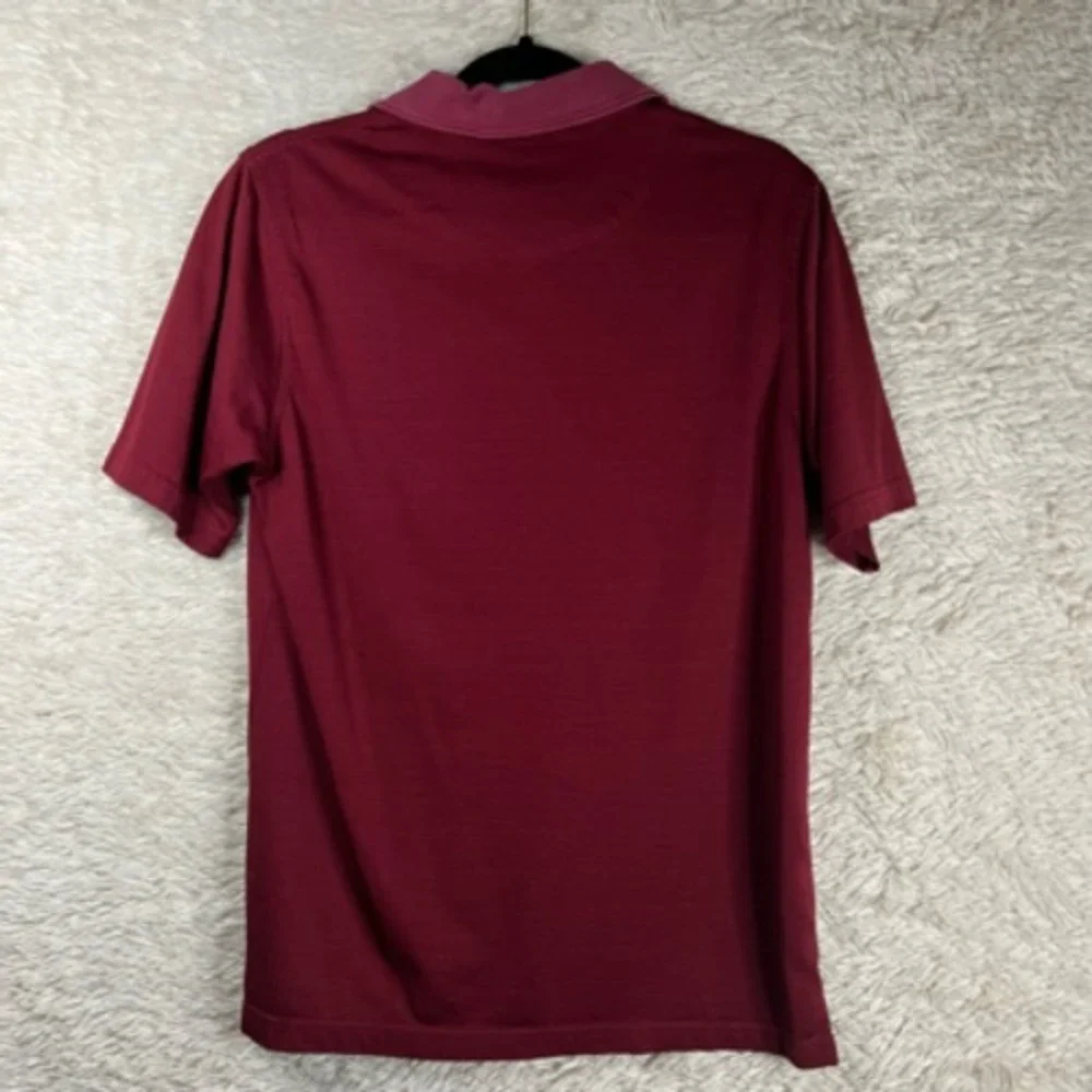 John Henry Mens Polo Shirt Red Striped Short Sleeves Buttons Collar Side Slits S